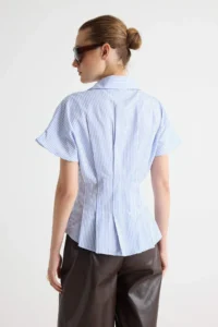 TRENDYOLMİLLA BLUE Striped Pili Detailed Shirt - Image 4