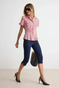 TRENDYOLMİLLA Red Striped Pili Detailed Shirt - Image 5