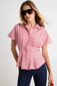 TRENDYOLMİLLA Red Striped Pili Detailed Shirt - Image 6