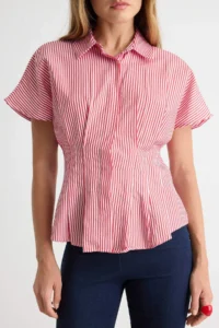 TRENDYOLMİLLA Red Striped Pili Detailed Shirt - Image 7