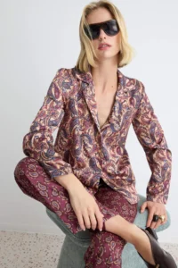 TRENDYOLMİLLA Multicolored Satin Shawl Patterned Oversized Shirt