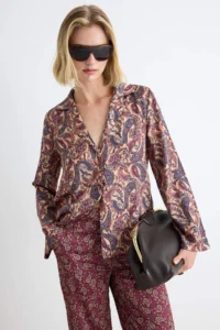 TRENDYOLMİLLA Multicolored Satin Shawl Patterned Oversized Shirt - Image 2