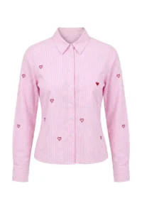 TRENDYOLMİLLA PINK Striped Heart Embroidered Shirt - Image 5