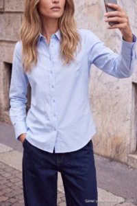 TRENDYOLMİLLA TRENDYOLMiLLA Wardrobe Essentials – Light BLUE Easy-Iron Regular Pattern Shirt| - Image 3