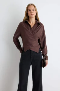TRENDYOLMİLLA Brown Cross tied up Shirt