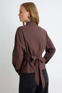 TRENDYOLMİLLA Brown Cross tied up Shirt - Image 5