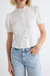 TRENDYOLMİLLA WHITE textured Balloon Sleeve Shirt - Image 3