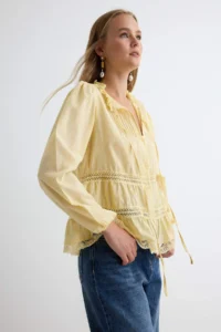 TRENDYOLMİLLA Light YELLOW Accessory Detailed Bohem Shirt - Image 2