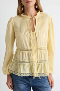 TRENDYOLMİLLA Light YELLOW Accessory Detailed Bohem Shirt - Image 3
