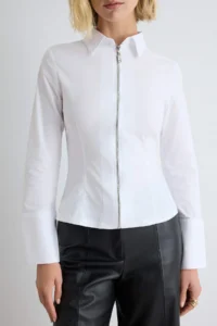 TRENDYOLMİLLA WHITE Bedene Oturan Zipper Detailed Flexible Shirt - Image 3
