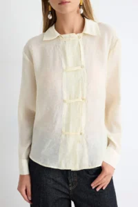 TRENDYOLMİLLA Light YELLOW Binding Detailed Shirt - Image 3