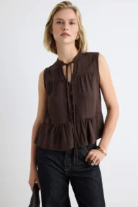 TRENDYOLMİLLA Brown Sleeveless Cotton Bohem Shirt