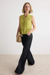 TRENDYOLMİLLA Oil Green Sleeveless Cotton Bohem Shirt - Image 2