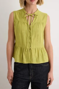 TRENDYOLMİLLA Oil Green Sleeveless Cotton Bohem Shirt - Image 3