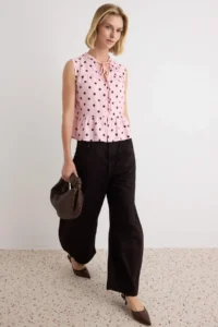 TRENDYOLMİLLA PINK-Multicolored Polka Dot Sleeveless Cotton Bohem Shirt - Image 2