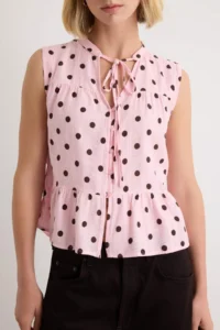 TRENDYOLMİLLA PINK-Multicolored Polka Dot Sleeveless Cotton Bohem Shirt - Image 3