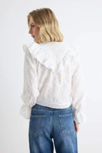 TRENDYOLMİLLA WHITE textured Ruffle Detailed Bohemian Shirt - Image 4