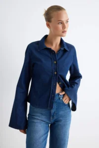 TRENDYOLMİLLA DARK BLUE Long Sleeve DENIM Shirt - Image 2