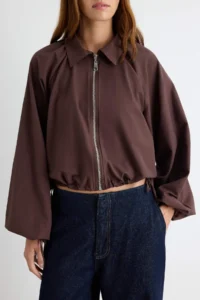 TRENDYOLMİLLA Brown Balloon Form Metal Zippered Shirt - Image 4