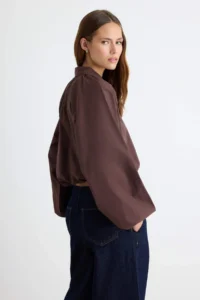 TRENDYOLMİLLA Brown Balloon Form Metal Zippered Shirt - Image 5