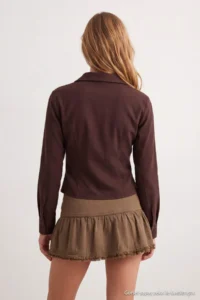 TRENDYOLMİLLA Brown Fitted Button Detailed Shirt - Image 3