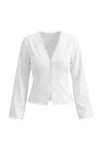 TRENDYOLMİLLA WHITE Lace Detailed Bedenen Oturan Shirt - Image 8
