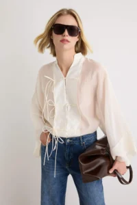 TRENDYOLMİLLA WHITE tied up Hafif Transparan Shirt