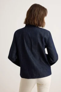 TRENDYOLMİLLA DARK BLUE China buttoned Crew Neck DENIM Shirt - Image 4