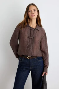 TRENDYOLMİLLA Brown textured Fancy buttoned Shirt