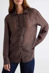 TRENDYOLMİLLA Brown textured Fancy buttoned Shirt - Image 3