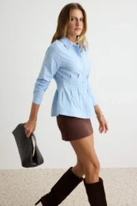 TRENDYOLMİLLA BLUE pleated Waist Fitting Cotton Shirt - Image 2