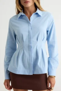 TRENDYOLMİLLA BLUE pleated Waist Fitting Cotton Shirt - Image 3