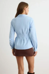 TRENDYOLMİLLA BLUE pleated Waist Fitting Cotton Shirt - Image 4