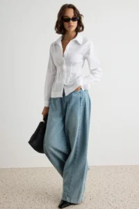 TRENDYOLMİLLA WHITE pleated Waist Fitting Cotton Shirt - Image 2