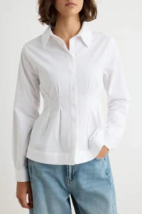 TRENDYOLMİLLA WHITE pleated Waist Fitting Cotton Shirt - Image 3