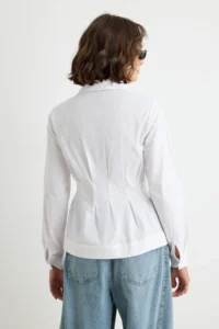 TRENDYOLMİLLA WHITE pleated Waist Fitting Cotton Shirt - Image 4