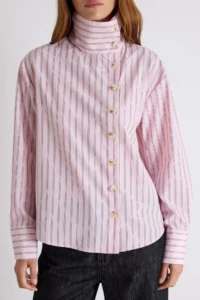 TRENDYOLMİLLA PINK-Multicolored High Neck Striped Shirt - Image 3