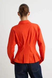 TRENDYOLMİLLA Red Pleated Detailed Cotton Lycra Waist Fitting Shirt - Image 4