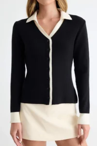 TRENDYOLMİLLA Black Premium Thread/Special Thread Knitwear Cardigan - Image 3