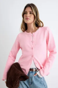 TRENDYOLMİLLA More Sustainable PINK Crew Neck Basic Soft Knitwear Cardigan