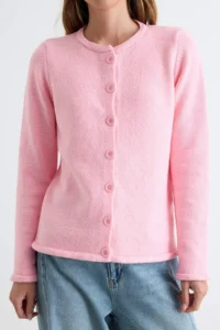 TRENDYOLMİLLA More Sustainable PINK Crew Neck Basic Soft Knitwear Cardigan - Image 3