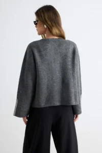 TRENDYOLMİLLA Anthracite Stone Sliver embroidered Soft textured Knitwear Cardigan - Image 4
