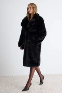 TRENDYOLMİLLA Black Faux Fur Oversized LONG Overcoat - Image 4