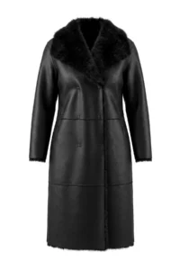 TRENDYOLMİLLA Black Faux Leather Inside Fur Double Sided Oversized Double breasted Kapama LONG Overcoat - Image 11