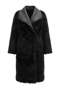 TRENDYOLMİLLA Black Faux Leather Inside Fur Double Sided Oversized Double breasted Kapama LONG Overcoat - Image 8