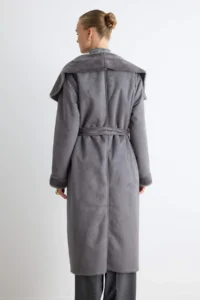 TRENDYOLMİLLA Gray Suede Inside Fur Oversized LONG Overcoat - Image 5