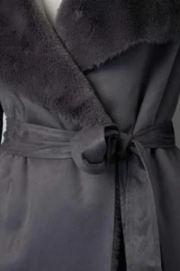 TRENDYOLMİLLA Gray Suede Inside Fur Oversized LONG Overcoat - Image 7