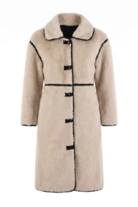 TRENDYOLMİLLA Beige Sewing Detailed Plush Oversized Mono Closure LONG Overcoat
