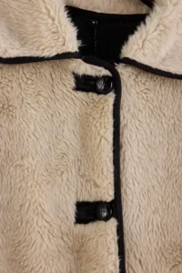 TRENDYOLMİLLA Beige Sewing Detailed Plush Oversized Mono Closure LONG Overcoat - Image 2