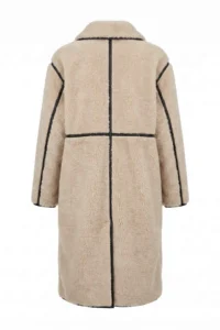 TRENDYOLMİLLA Beige Sewing Detailed Plush Oversized Mono Closure LONG Overcoat - Image 3